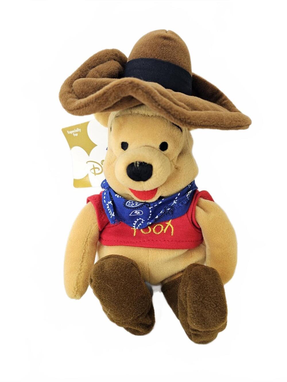 Cowboy Winnie the Pooh Bean Bag Beanie Plush Disney Store 8" NWT